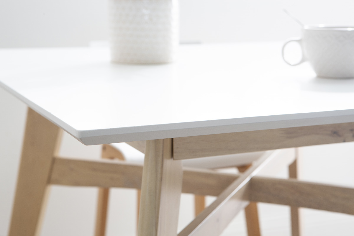 Table de bar carre bois et blanc LEENA