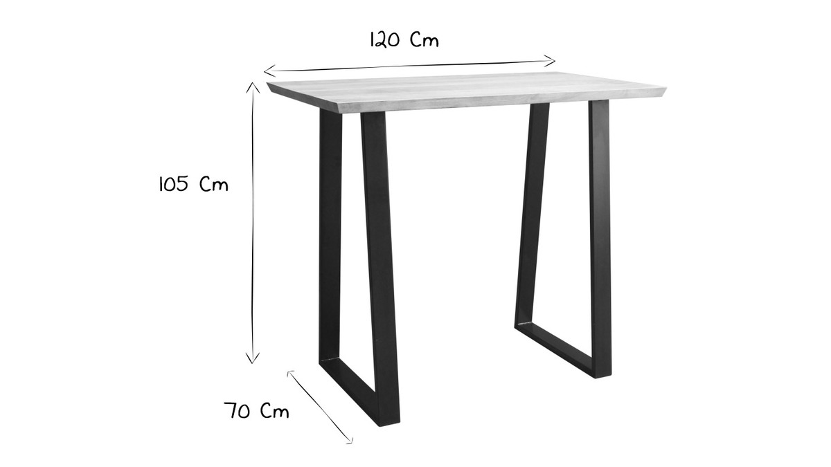 Table de bar en manguier massif et mtal noir L120 cm VIJAY