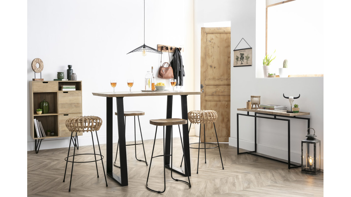 Table de bar en manguier massif et mtal noir L120 cm VIJAY