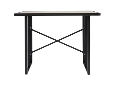 Table de bar en m&eacute;tal et verre motif bois QUITO