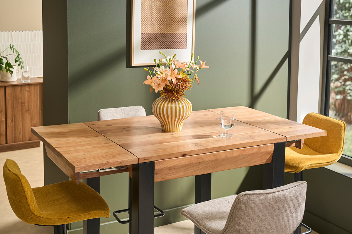 Table de bar extensible en bois massif et m�tal L80-135 cm TRAP