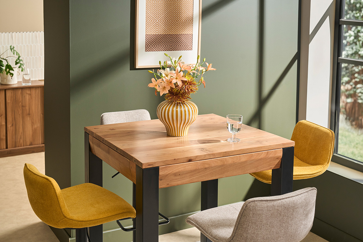 Table de bar extensible en bois massif et m�tal L80-135 cm TRAP