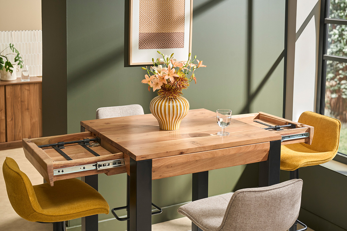 Table de bar extensible en bois massif et m�tal L80-135 cm TRAP