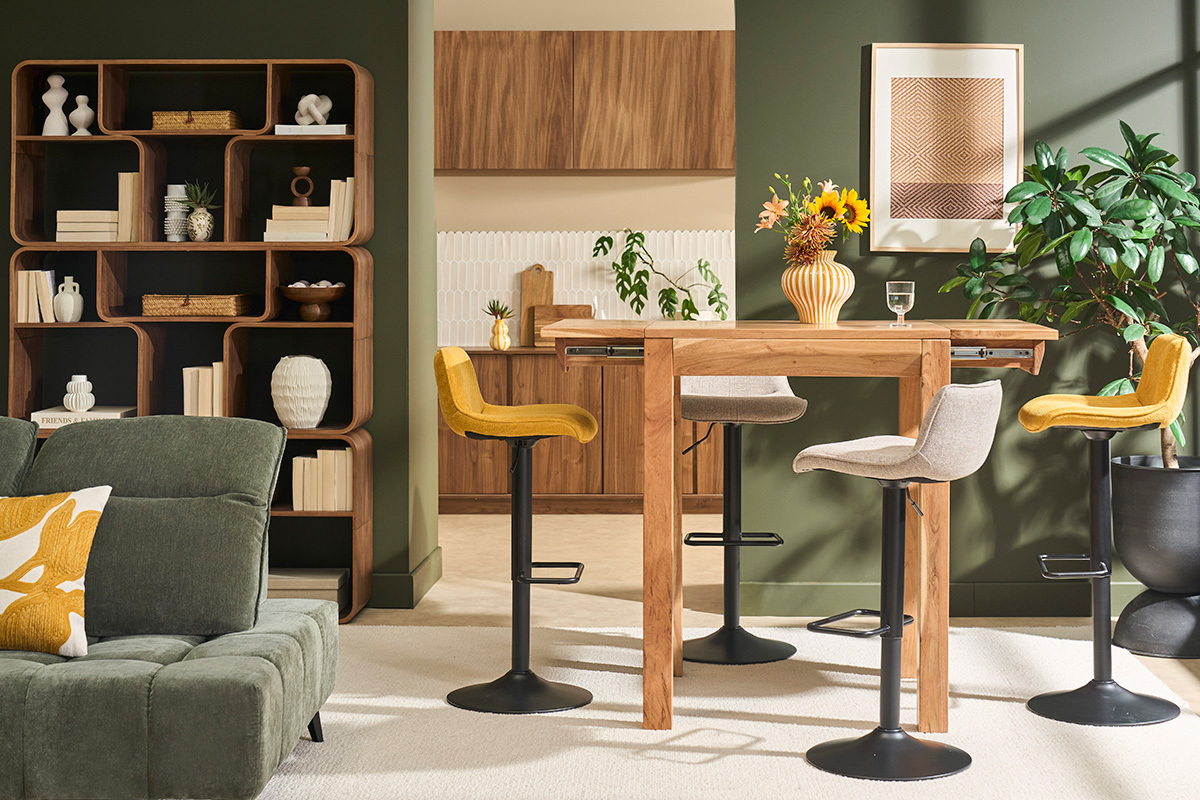 Table de bar haute extensible carr�e en bois massif L80-135 cm BALTO