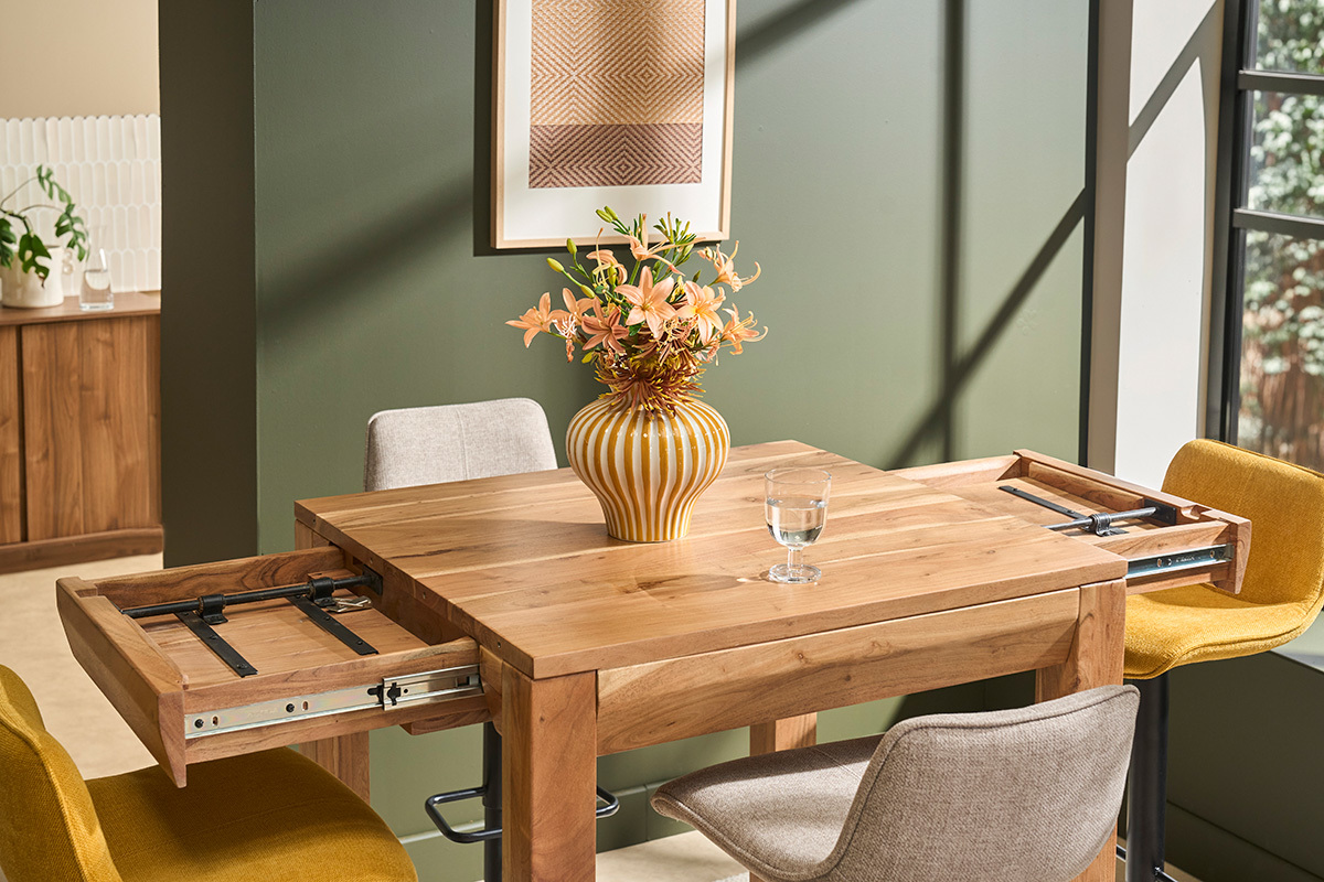 Table de bar haute extensible carr�e en bois massif L80-135 cm BALTO