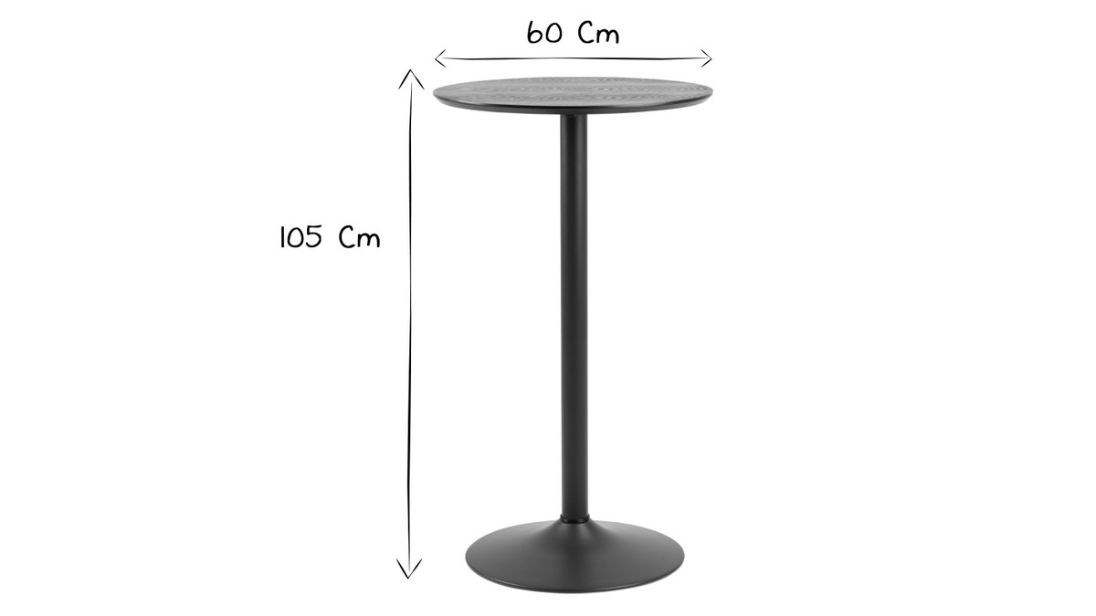 Table de bar ronde bois noir et mtal D60 cm KALI