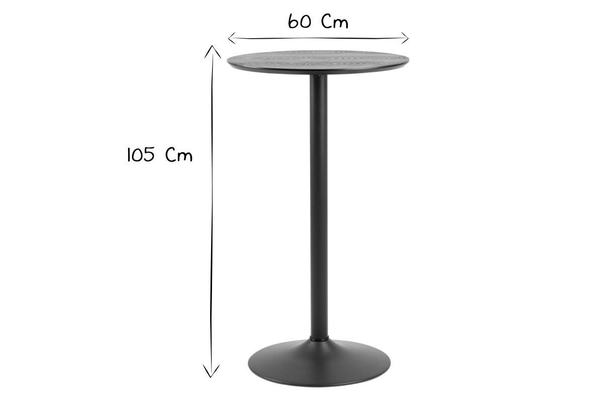 Table de bar ronde bois noir et mtal D60 cm KALI
