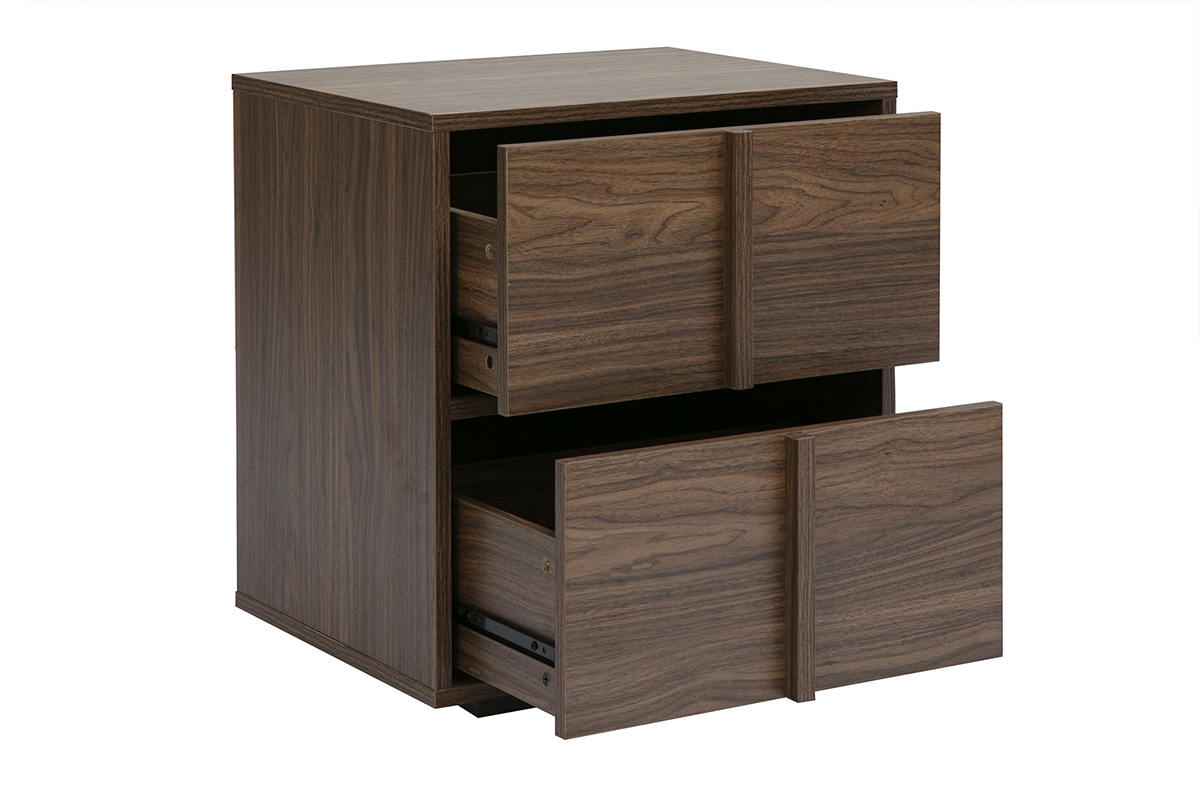 Table de chevet 2 tiroirs finition bois fonc� noyer LOTHAIRE
