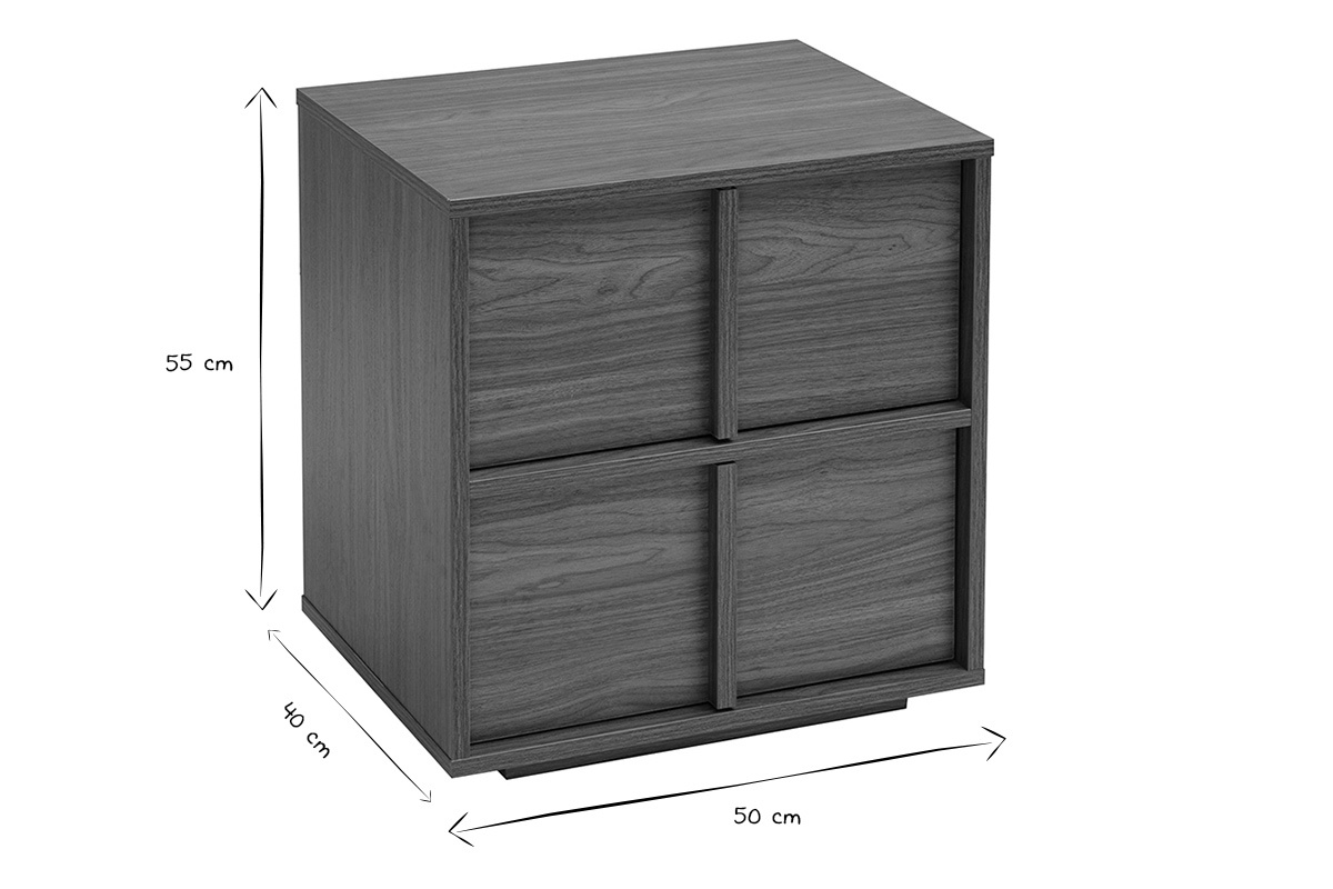 Table de chevet 2 tiroirs finition bois fonc� noyer LOTHAIRE