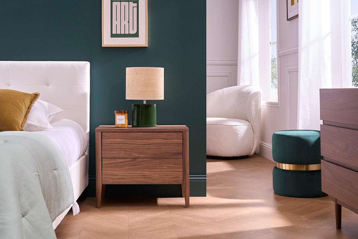 Table de chevet avec rangements 2 tiroirs bois fonc noyer BENJA