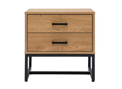 Table de chevet avec rangements 2 tiroirs finition bois clair chêne et métal noir LOVATO