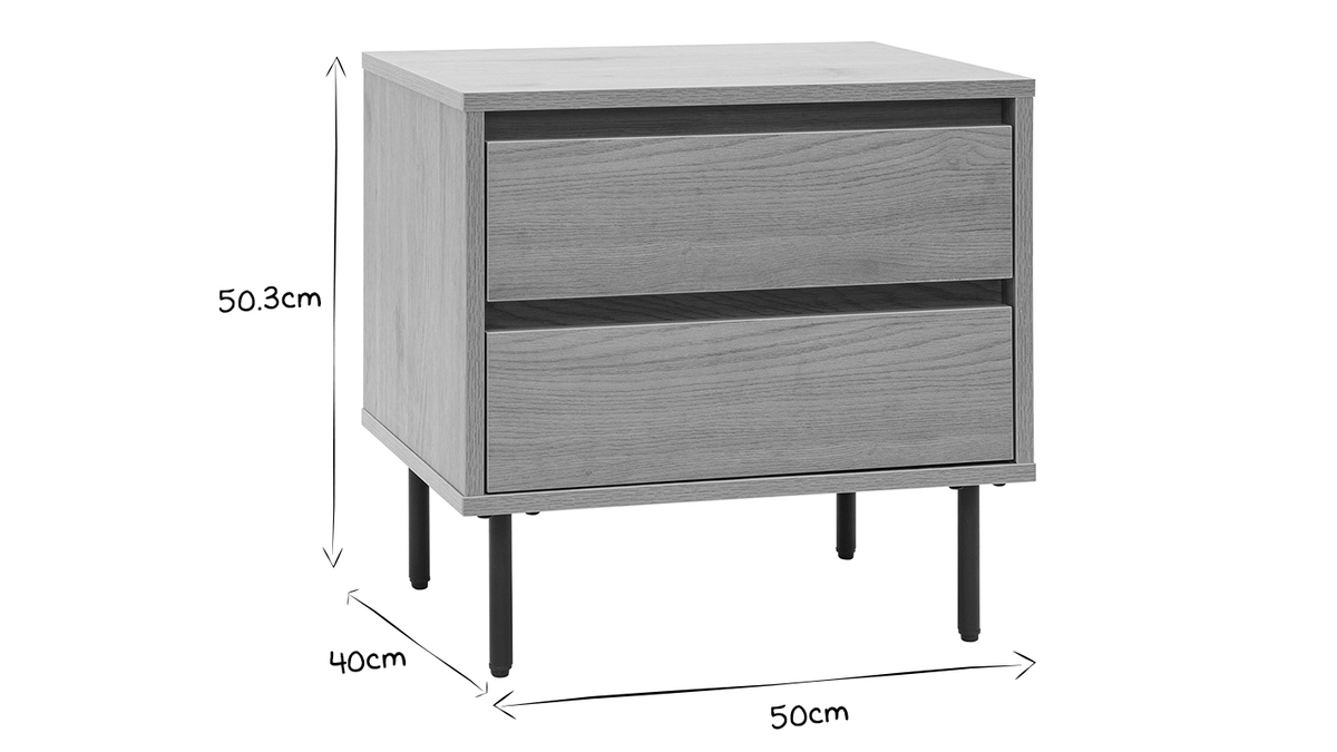 Table de chevet avec rangements 2 tiroirs finition bois clair chne L50 cm ARAGON