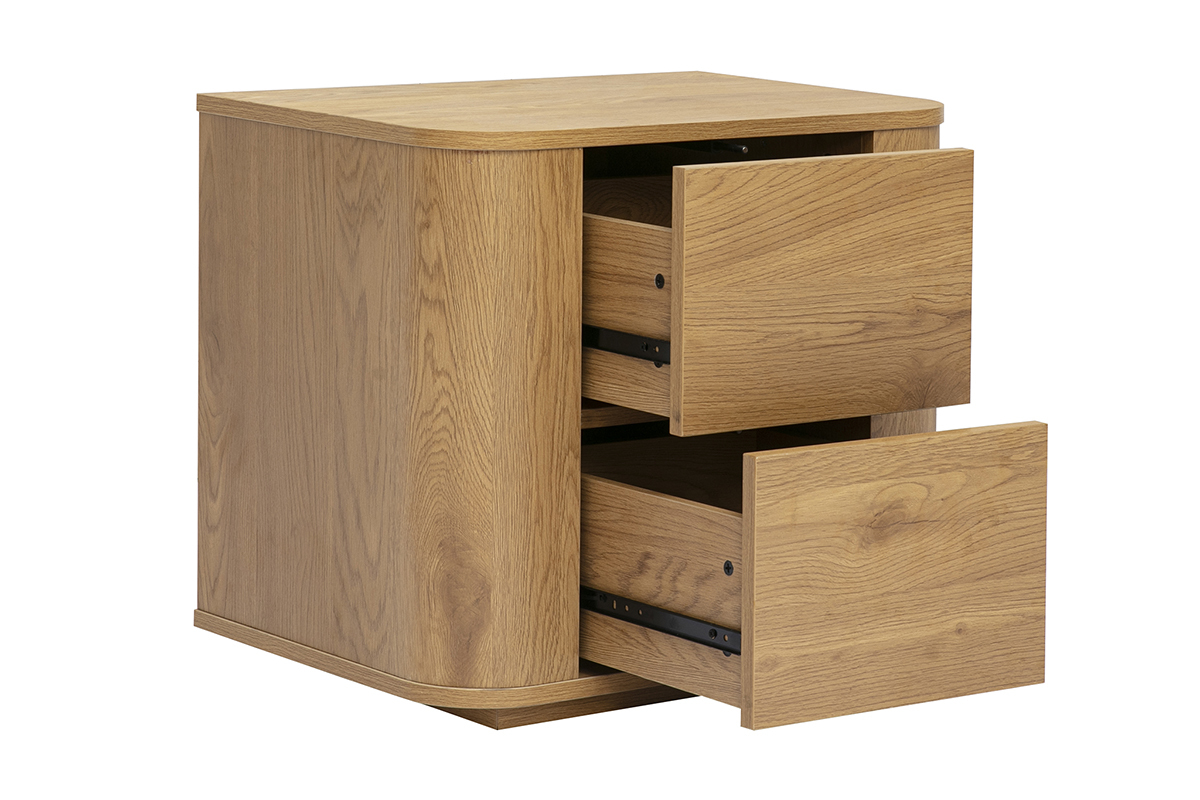 Table de chevet avec rangements 2 tiroirs finition bois clair ch�ne NEGAN