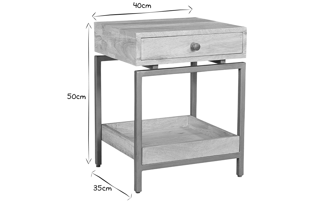 Table de chevet avec rangements en bois manguier massif et mtal dor OCTAVIE