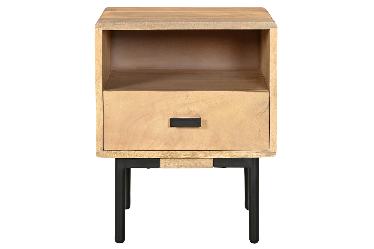 Table de chevet avec rangements en bois manguier massif et mtal noir L40 cm JUDE