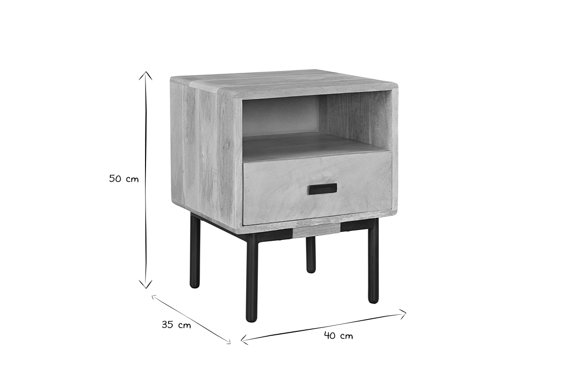 Table de chevet avec rangements en bois manguier massif et mtal noir L40 cm JUDE