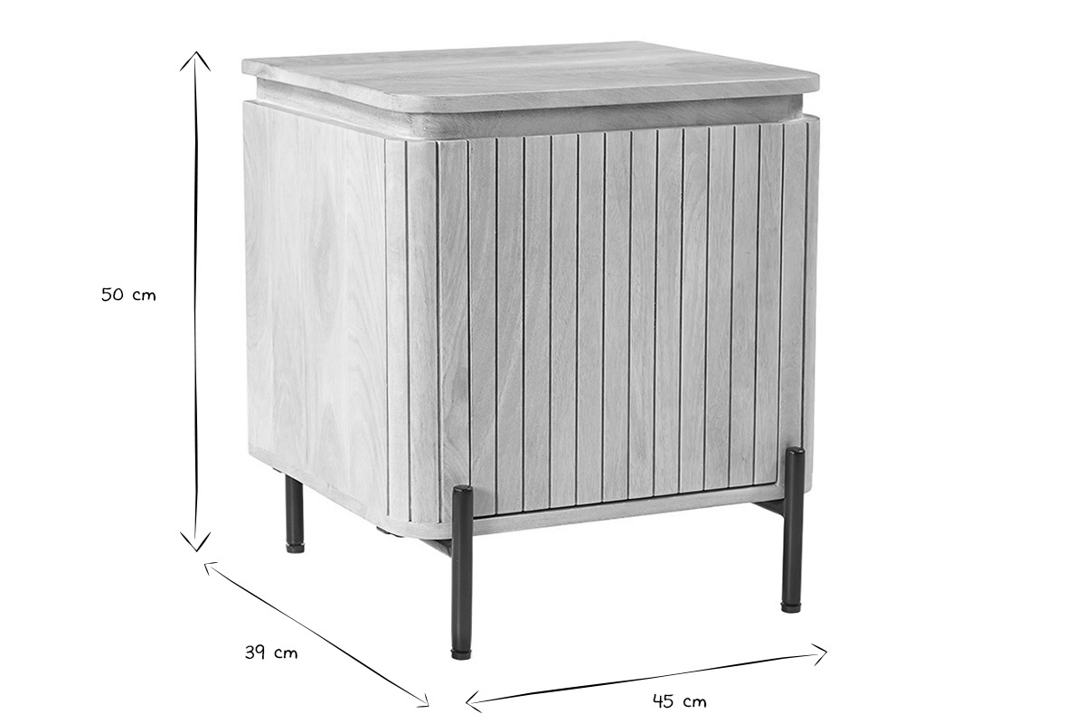 Table de chevet avec rangements en bois manguier massif et m�tal noir MERIDA