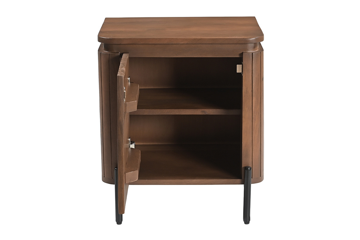 Table de chevet avec rangements en bois manguier massif teint� et m�tal noir MERIDA