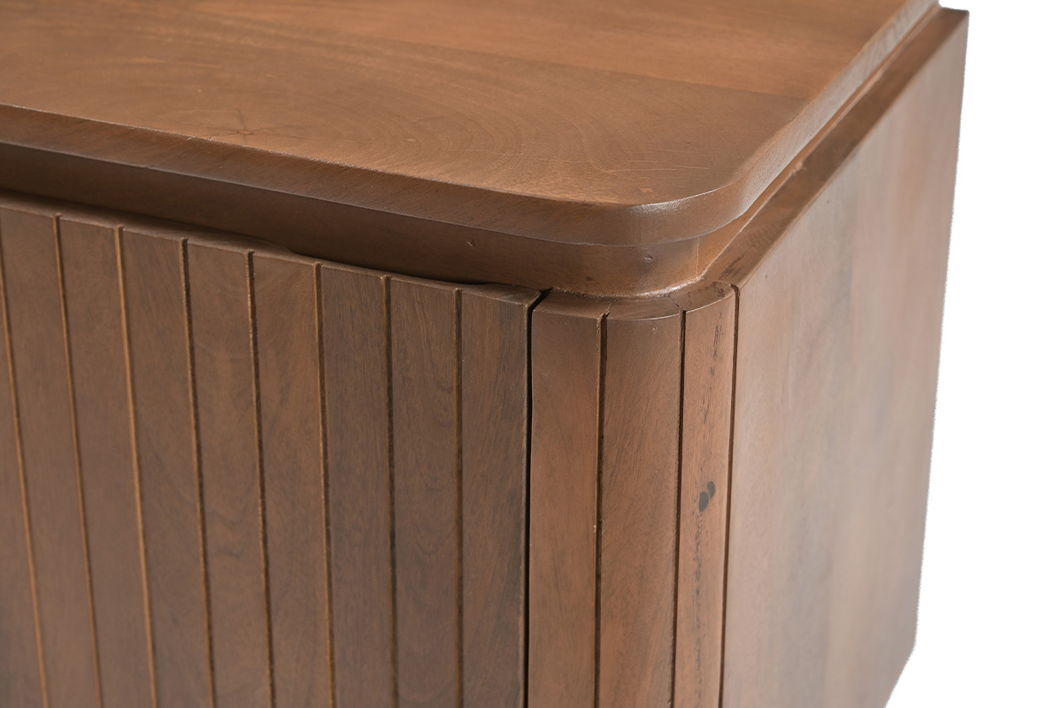 Table de chevet avec rangements en bois manguier massif teint� et m�tal noir MERIDA