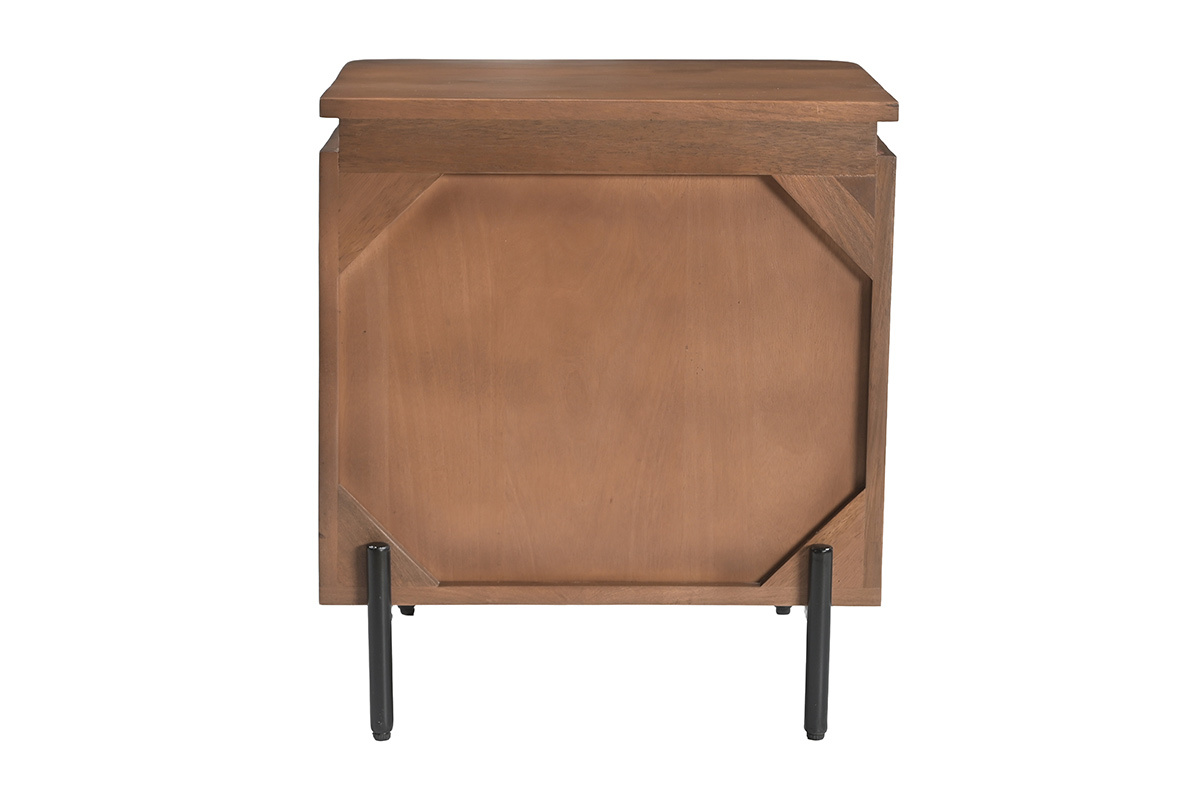 Table de chevet avec rangements en bois manguier massif teint� et m�tal noir MERIDA