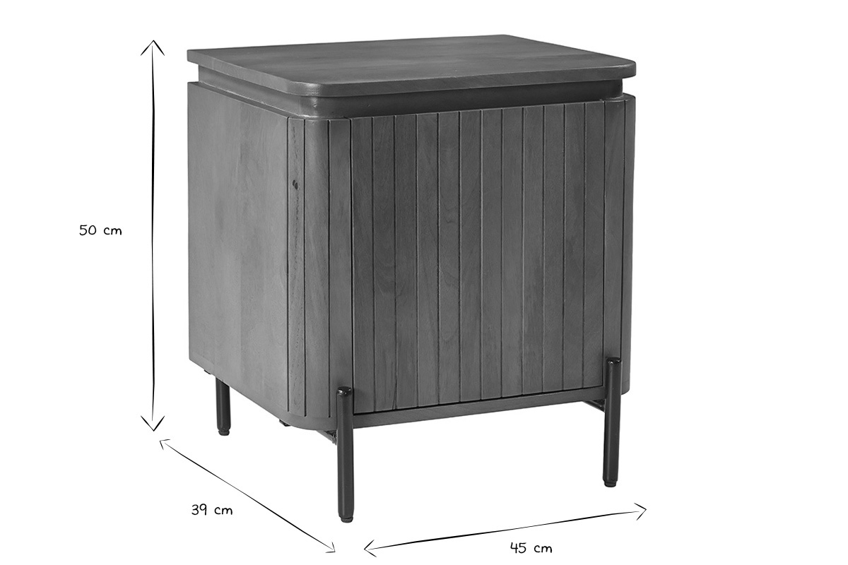 Table de chevet avec rangements en bois manguier massif teint� et m�tal noir MERIDA