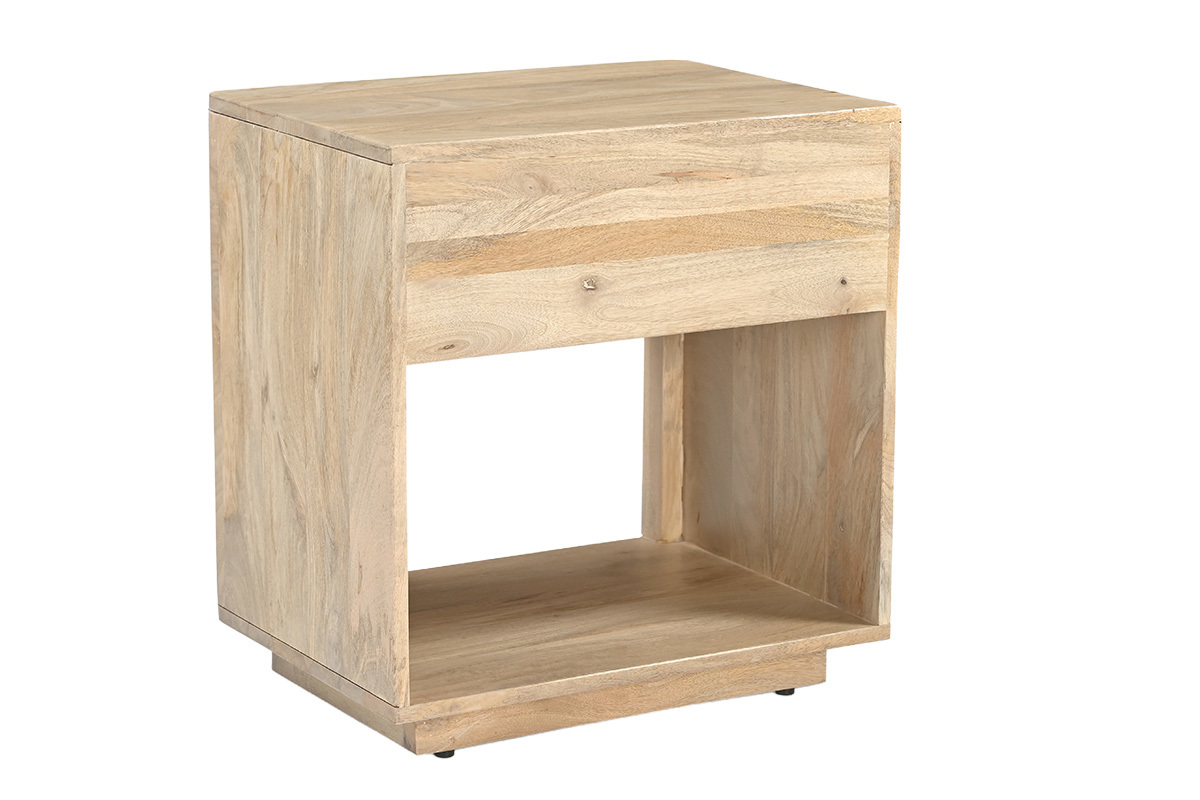 Table de chevet avec tiroir en bois clair manguier massif ALDA