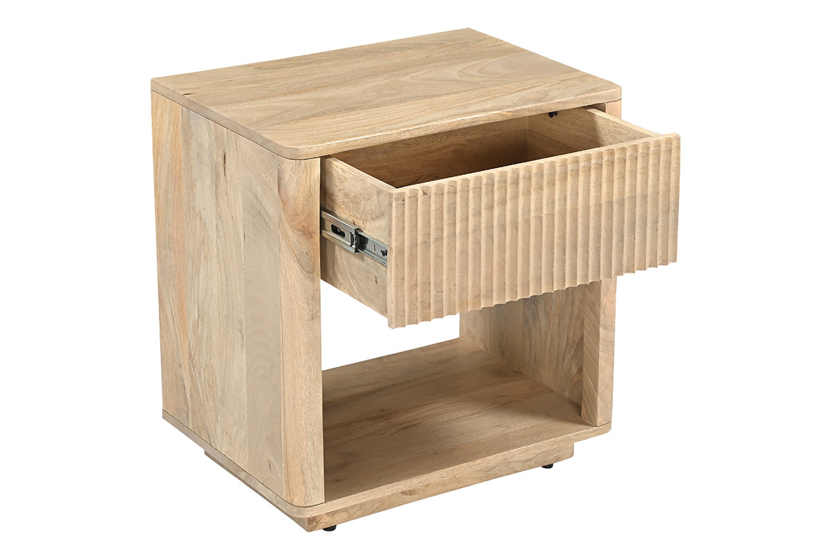 Table de chevet avec tiroir en bois clair manguier massif ALDA
