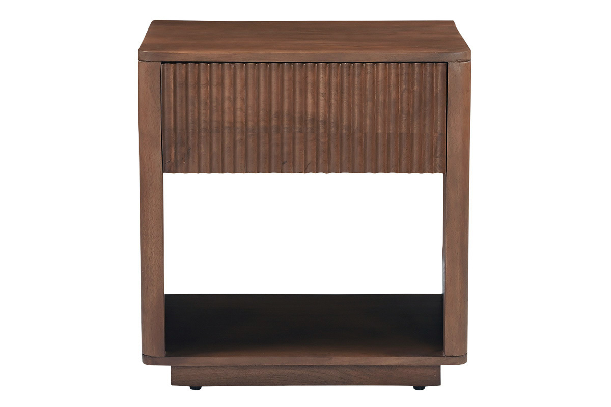 Table de chevet avec tiroir en bois fonc� manguier massif ALDA