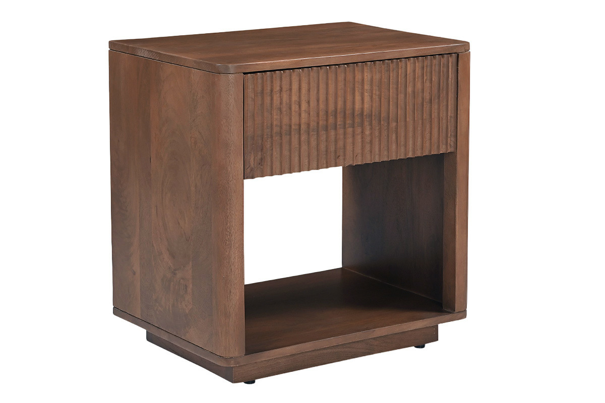 Table de chevet avec tiroir en bois fonc� manguier massif ALDA