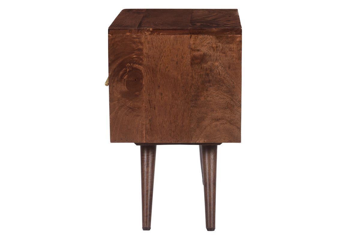 Table de chevet avec tiroir grav bois fonc manguier massif L42 cm REKHA