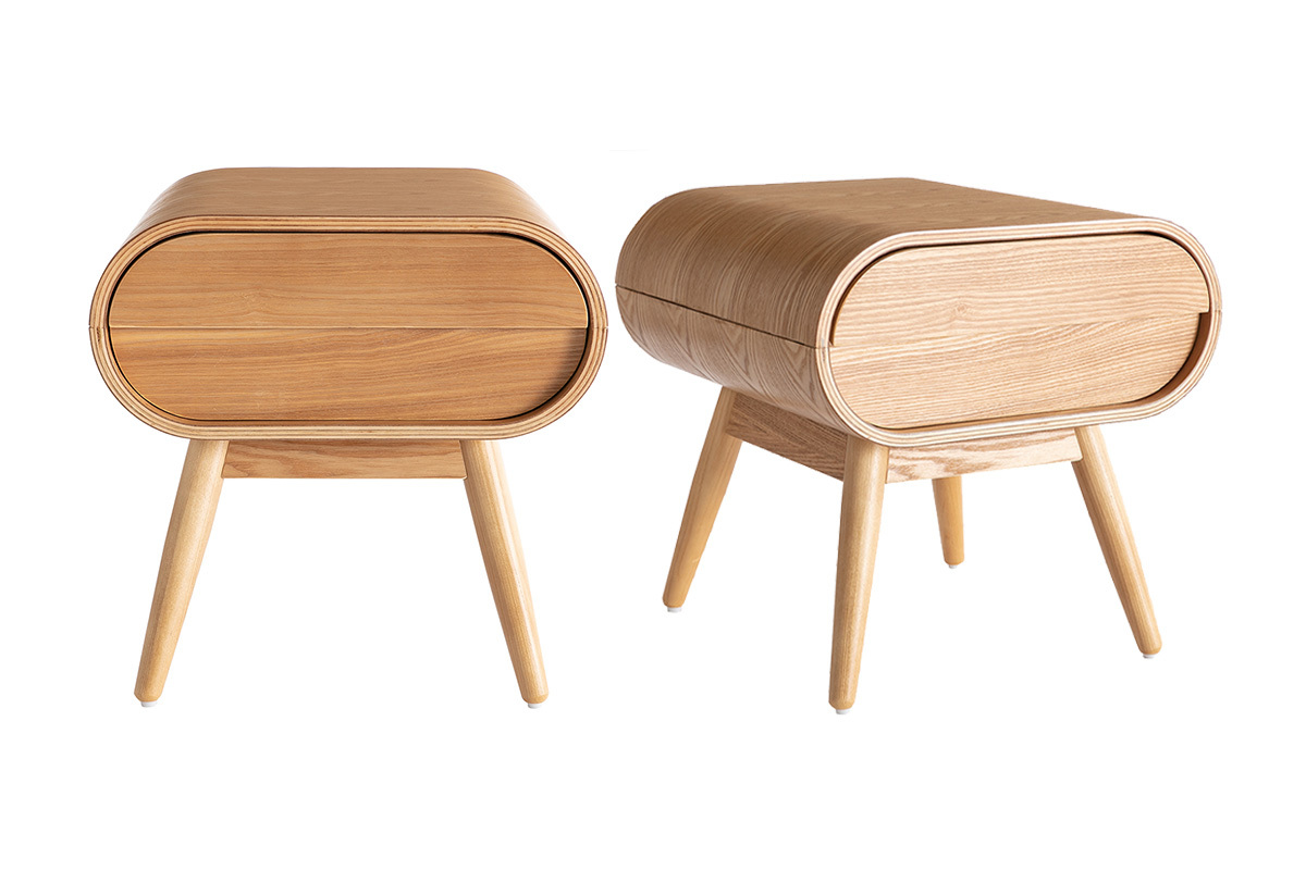 Table de chevet avec tiroir vintage bois clair (lot de 2) BJORG
