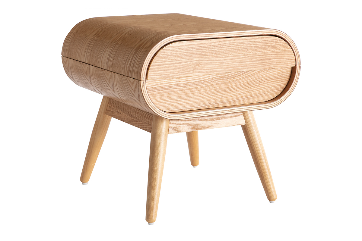 Table de chevet avec tiroir vintage bois clair (lot de 2) BJORG