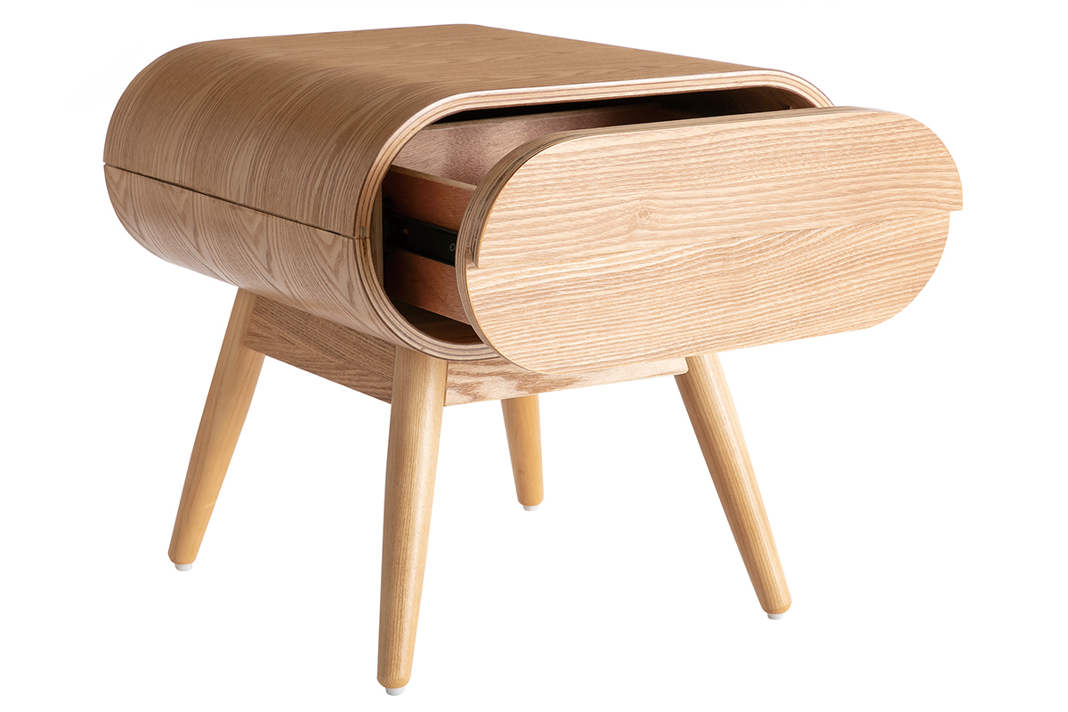 Table de chevet avec tiroir vintage bois clair (lot de 2) BJORG