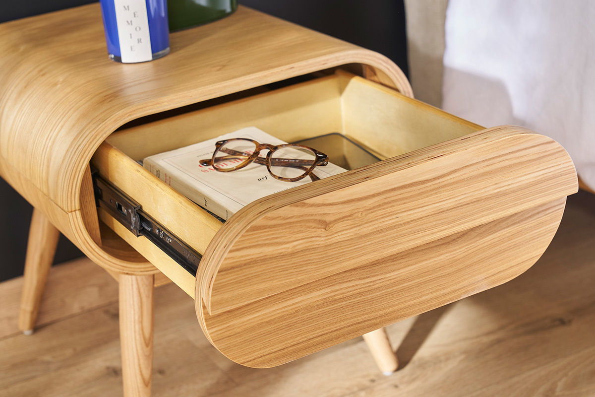 Table de chevet avec tiroir vintage bois clair (lot de 2) BJORG