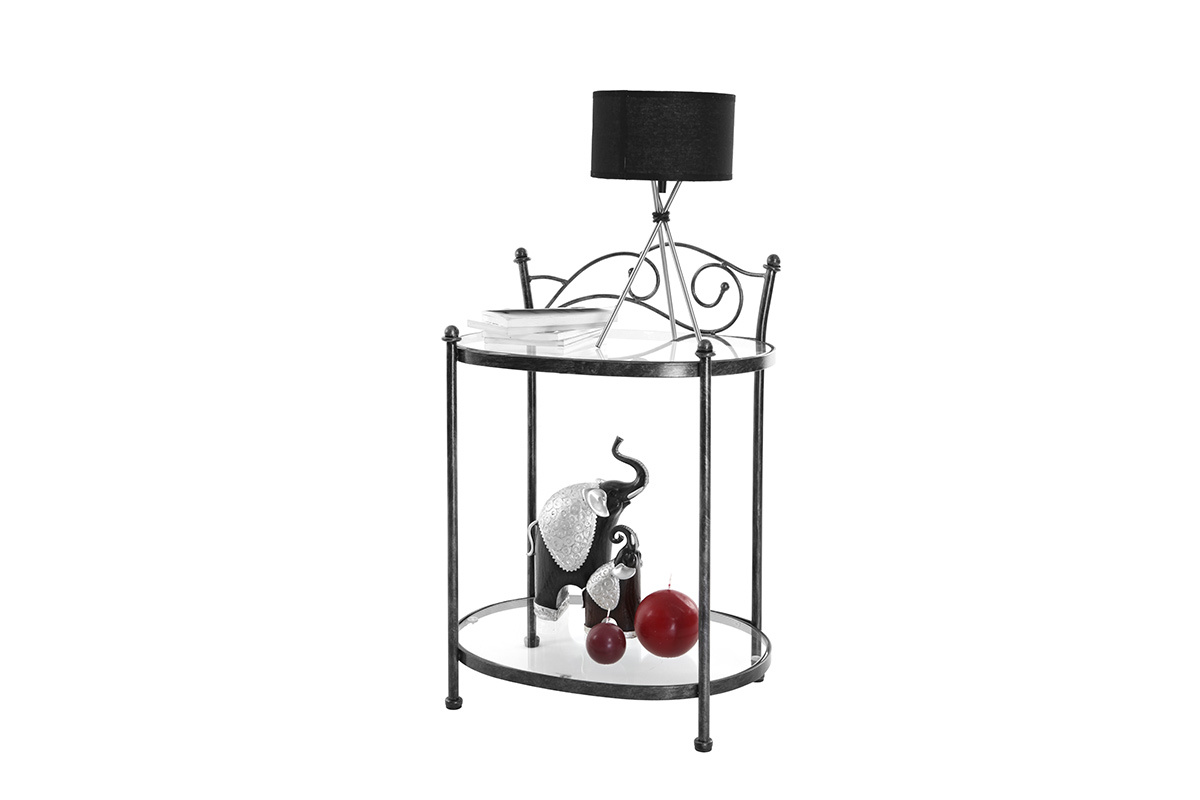 Table de chevet  baroque noire m�tal VENEZIA