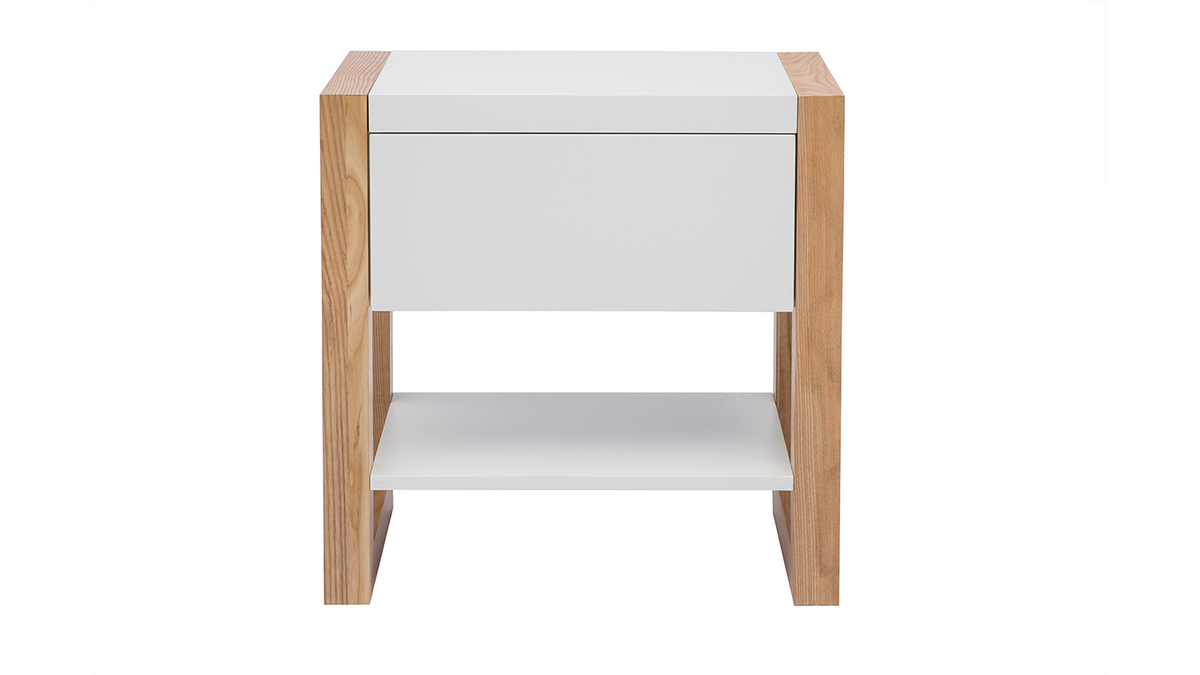 Table de chevet blanc et bois clair chne L55 cm ARMEL