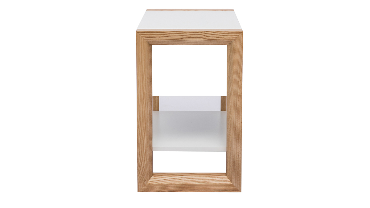 Table de chevet blanc et bois clair chêne L55 cm ARMEL