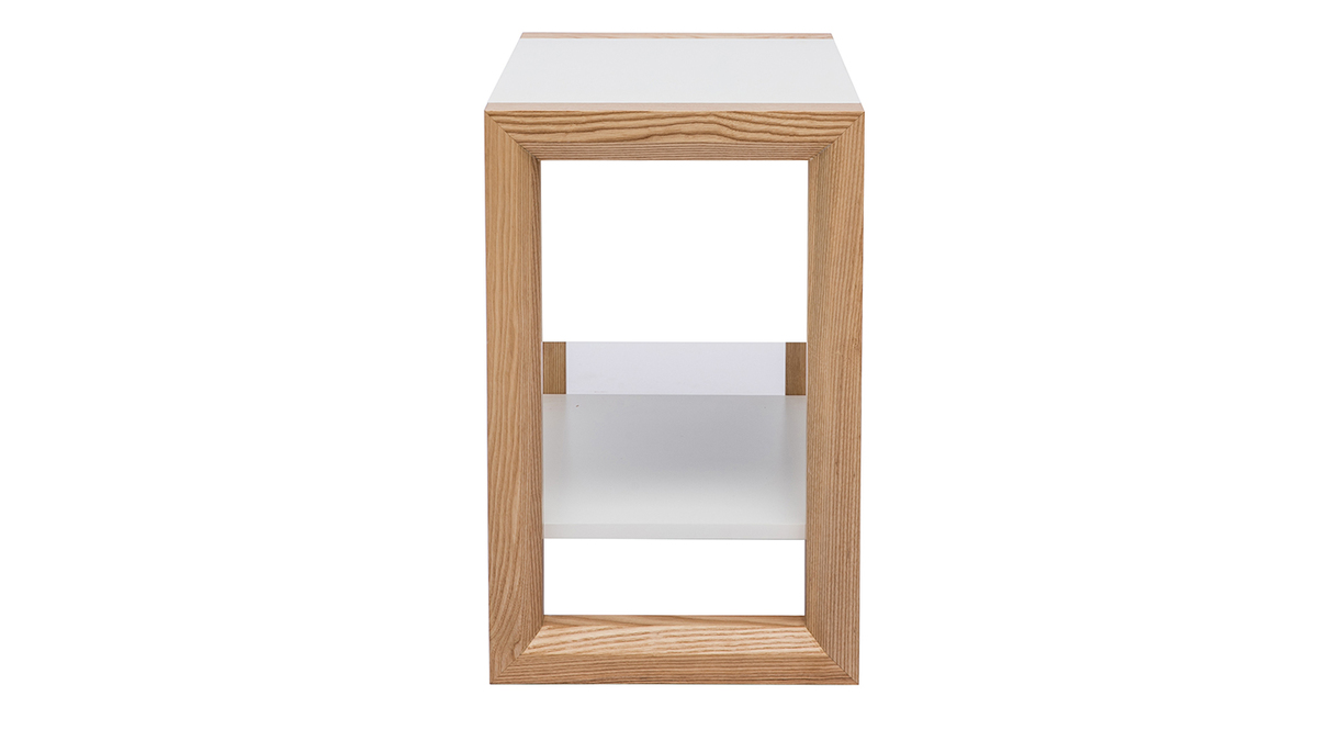 Table de chevet blanc et bois clair chne L55 cm ARMEL