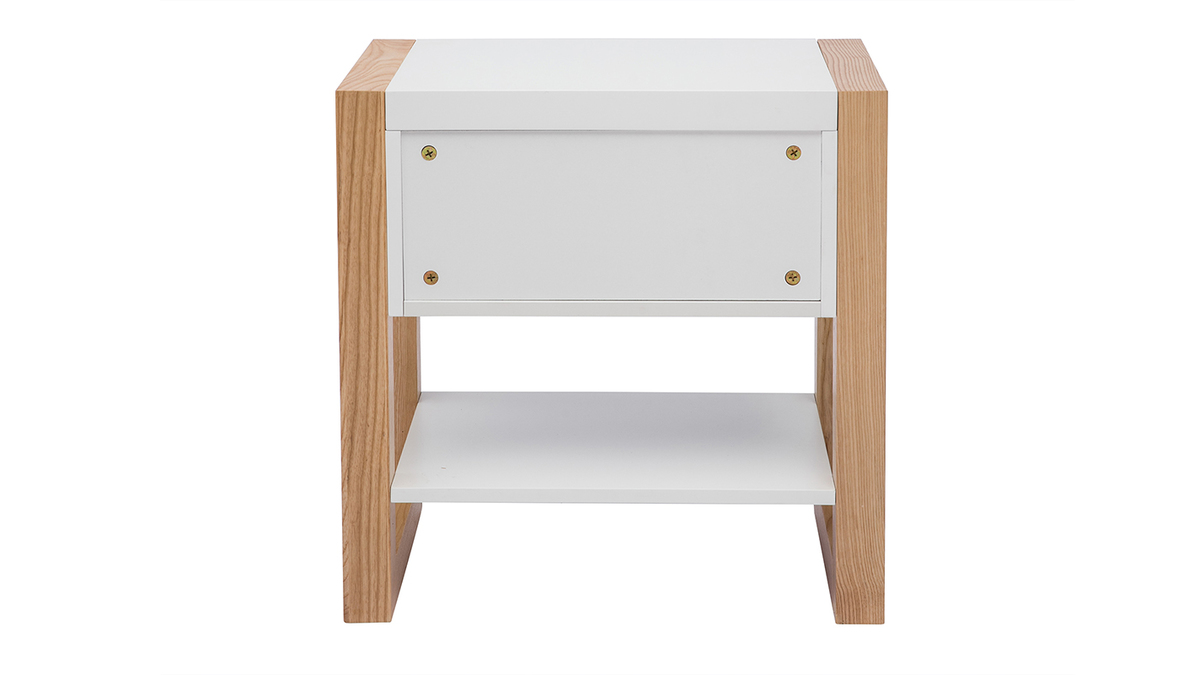 Table de chevet blanc et bois clair chne L55 cm ARMEL