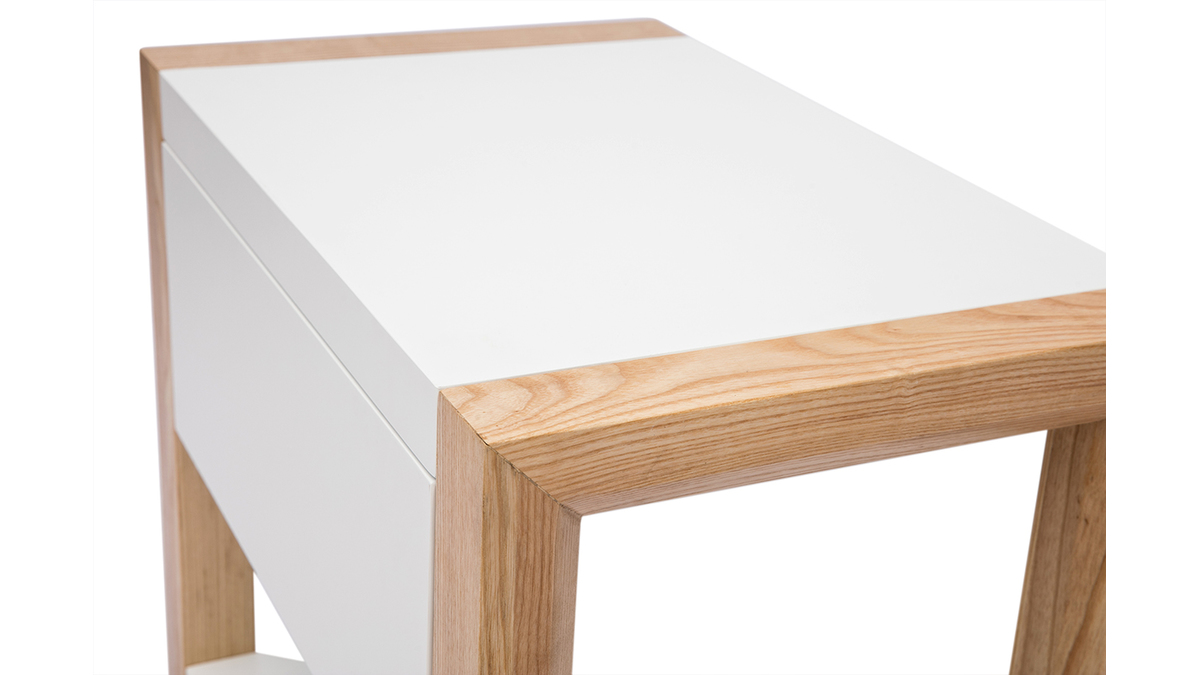 Table de chevet blanc et bois clair chne L55 cm ARMEL