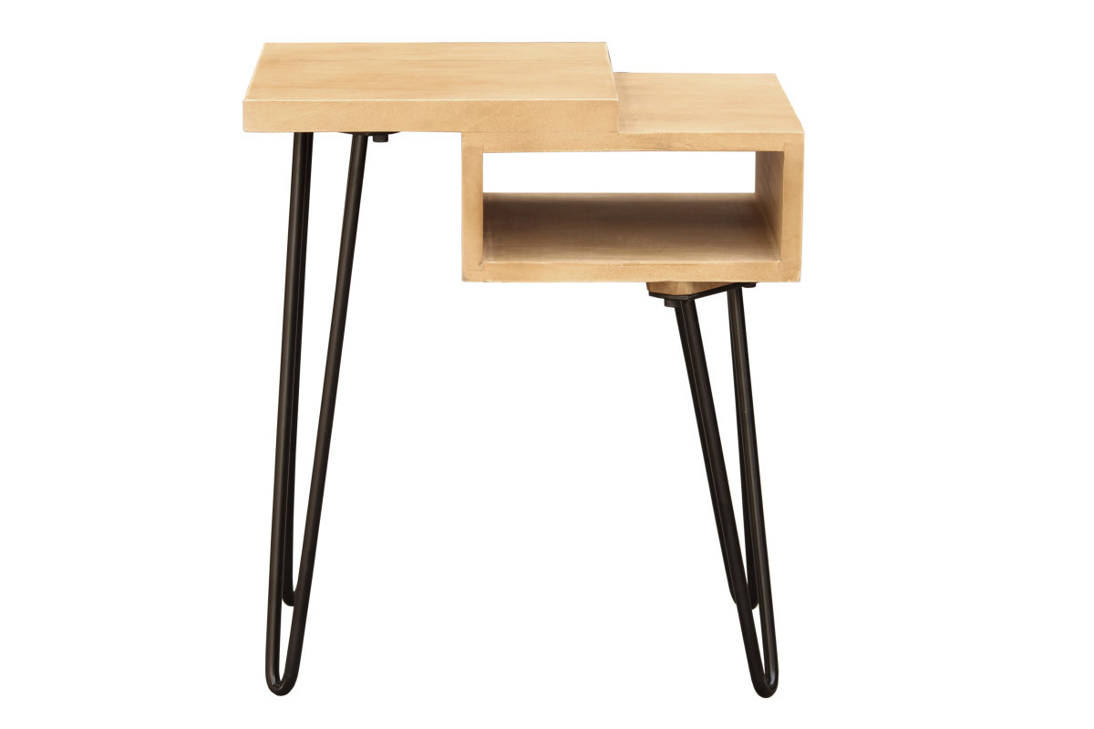 Table de chevet bois clair manguier massif et mtal noir L45 cm VIBES