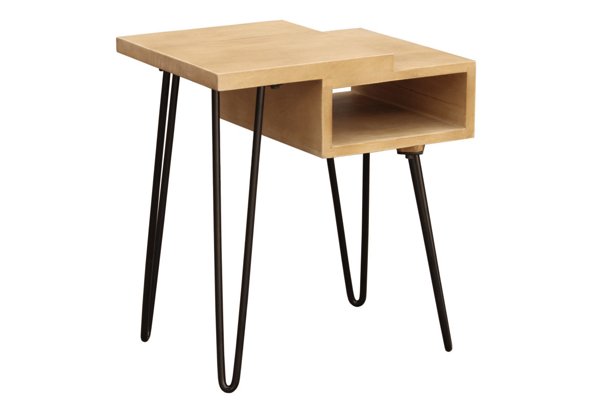 Table de chevet bois clair manguier massif et mtal noir L45 cm VIBES