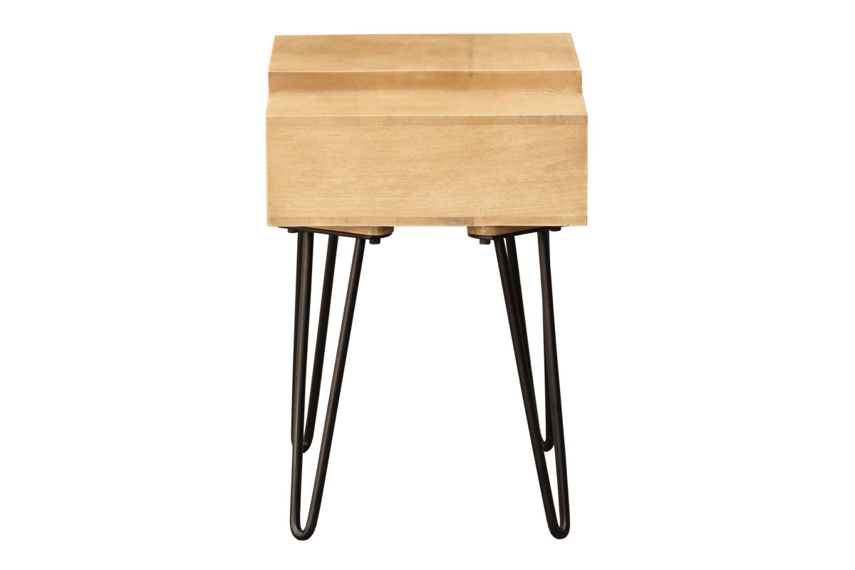 Table de chevet bois clair manguier massif et mtal noir L45 cm VIBES