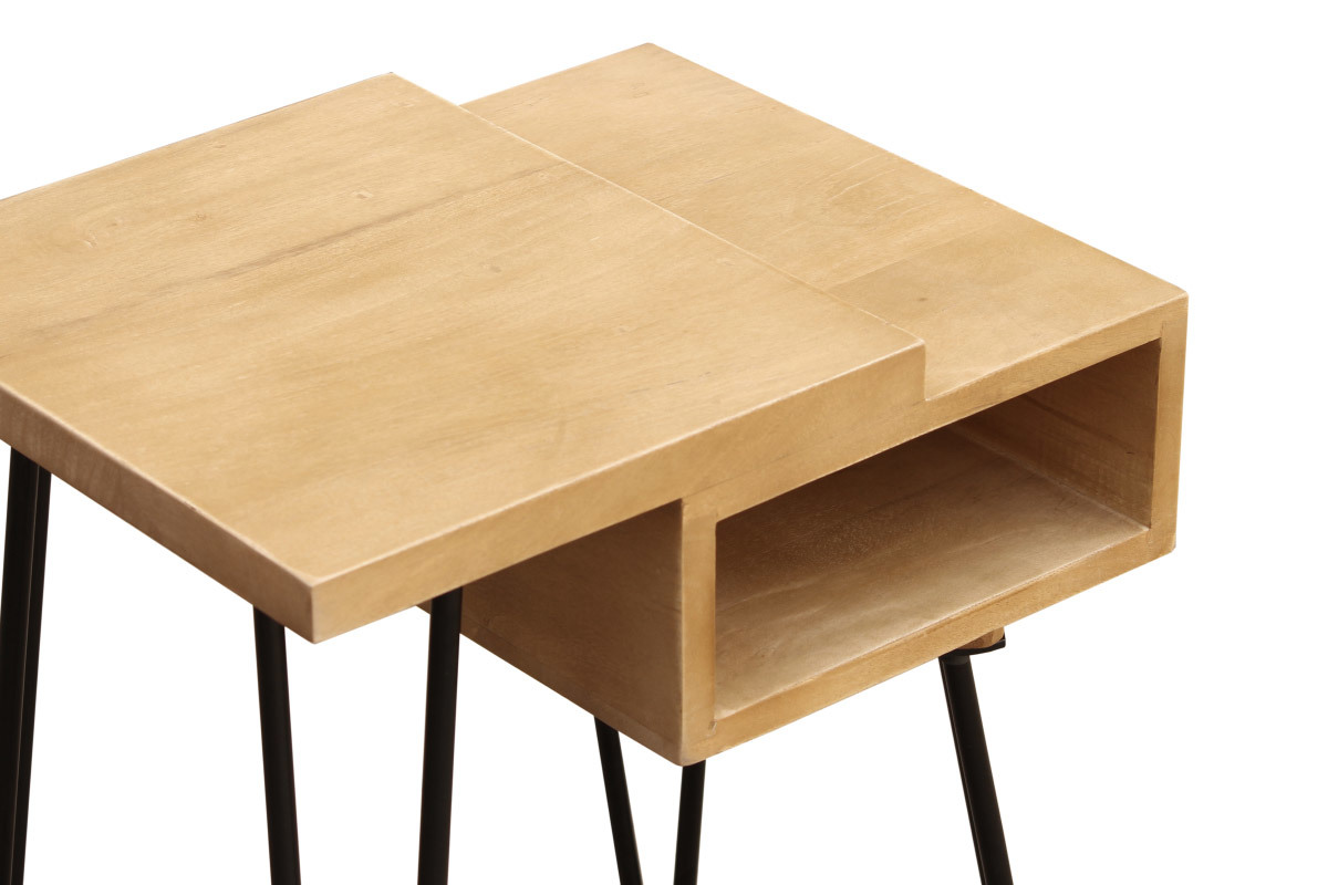 Table de chevet bois clair manguier massif et mtal noir L45 cm VIBES