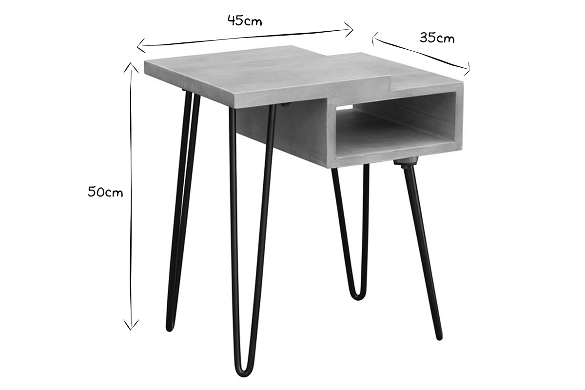 Table de chevet bois clair manguier massif et mtal noir L45 cm VIBES