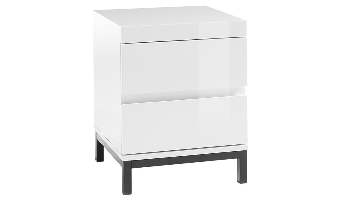 Table de chevet design 2 tiroirs blanc laqu KOLL