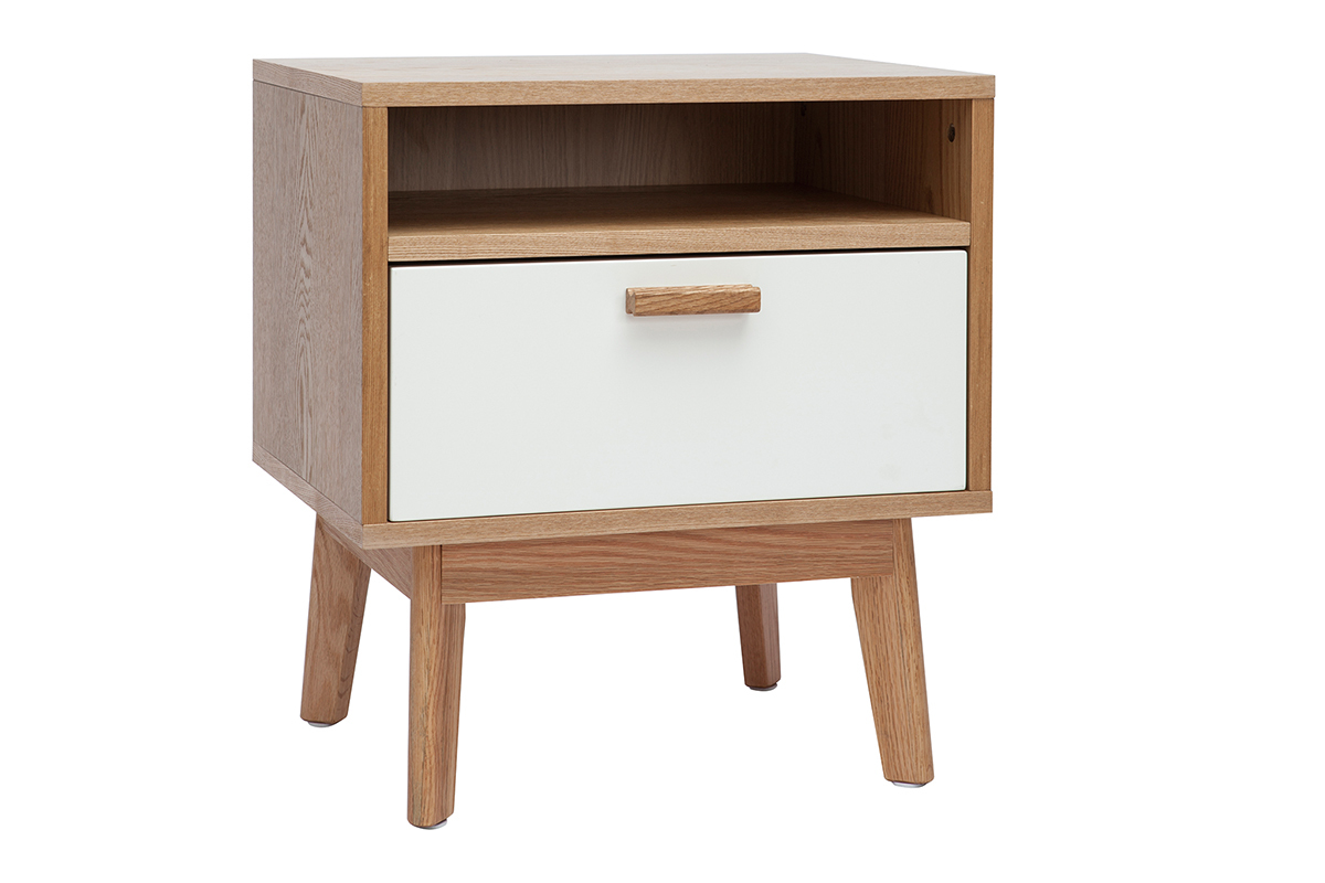 Table de chevet design scandinave blanc et chne HELIA
