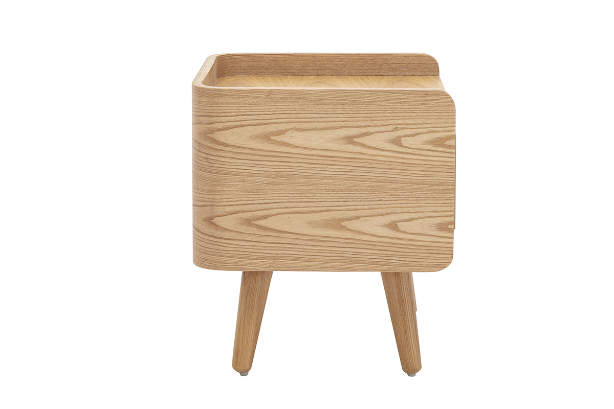Table de chevet en bois clair fr�ne et cannage rotin ELSY
