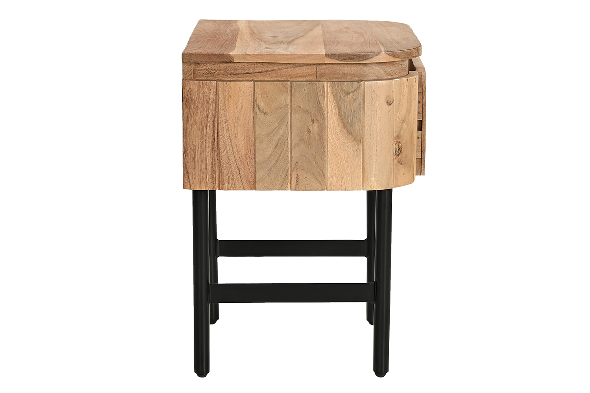 Table de chevet en bois massif et mtal noir avec tiroir NAPOLI