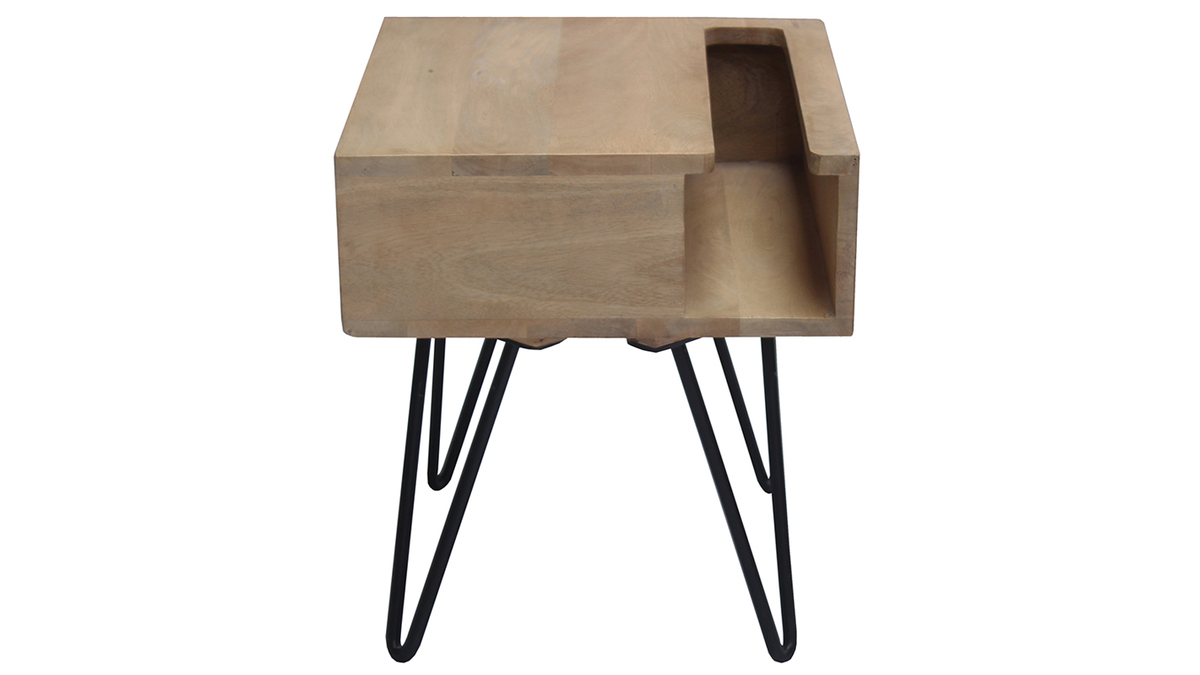 Table de chevet industrielle bois manguier massif et métal noir VIBES